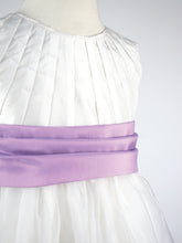 Load image into Gallery viewer, Constance - Ivory Flower Girl Bridesmaid Dress with a Lavender Sash