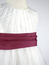 Load image into Gallery viewer, Constance - Ivory Flower Girl Bridesmaid Dress with a Wine Colour Sash
