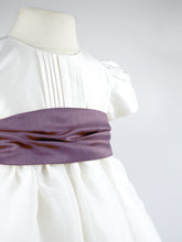 Load image into Gallery viewer, Dolly - Ivory Flower Girl Party Dress with a Plum Coloured Sash