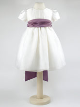 Load image into Gallery viewer, Dolly - Ivory Flower Girl Party Dress with a Plum Coloured Sash