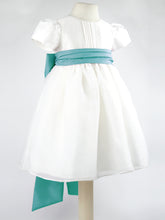 Load image into Gallery viewer, Dolly - Ivory Flower Girl Party Dress with a Sea Green Coloured Sash
