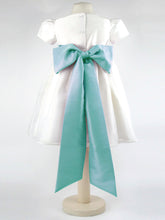 Load image into Gallery viewer, Dolly - Ivory Flower Girl Party Dress with a Sea Green Coloured Sash
