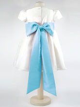 Load image into Gallery viewer, Dolly - Ivory Flower Girl Party Dress with a Turquoise Coloured Sash
