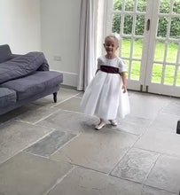 Load and play video in Gallery viewer, Dolly - Ivory Flower Girl Party Dress with a Antique Gold Coloured Sash
