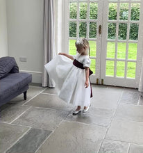 Load and play video in Gallery viewer, Dolly - Ivory Flower Girl Party Dress with a Wine Coloured Sash
