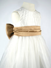 Load image into Gallery viewer, Constance -  Ivory Flower Girl Bridesmaid Dress with Antique Gold Sash
