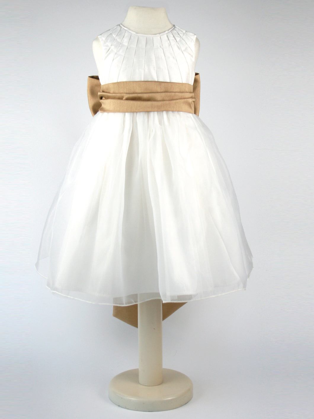 Constance -  Ivory Flower Girl Bridesmaid Dress with Antique Gold Sash