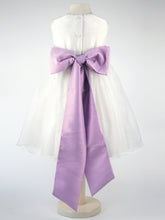 Load image into Gallery viewer, Constance - Ivory Flower Girl Bridesmaid Dress with a Lavender Sash
