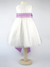 Load image into Gallery viewer, Constance - Ivory Flower Girl Bridesmaid Dress with a Lavender Sash
