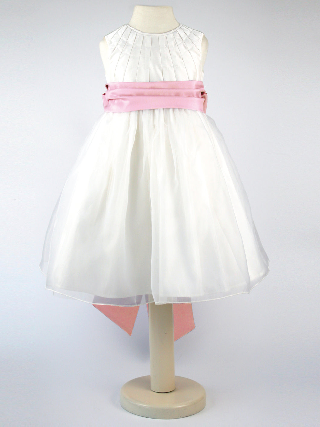 Constance - Ivory Flower Girl Party Dress with a Pink Coloured Sash