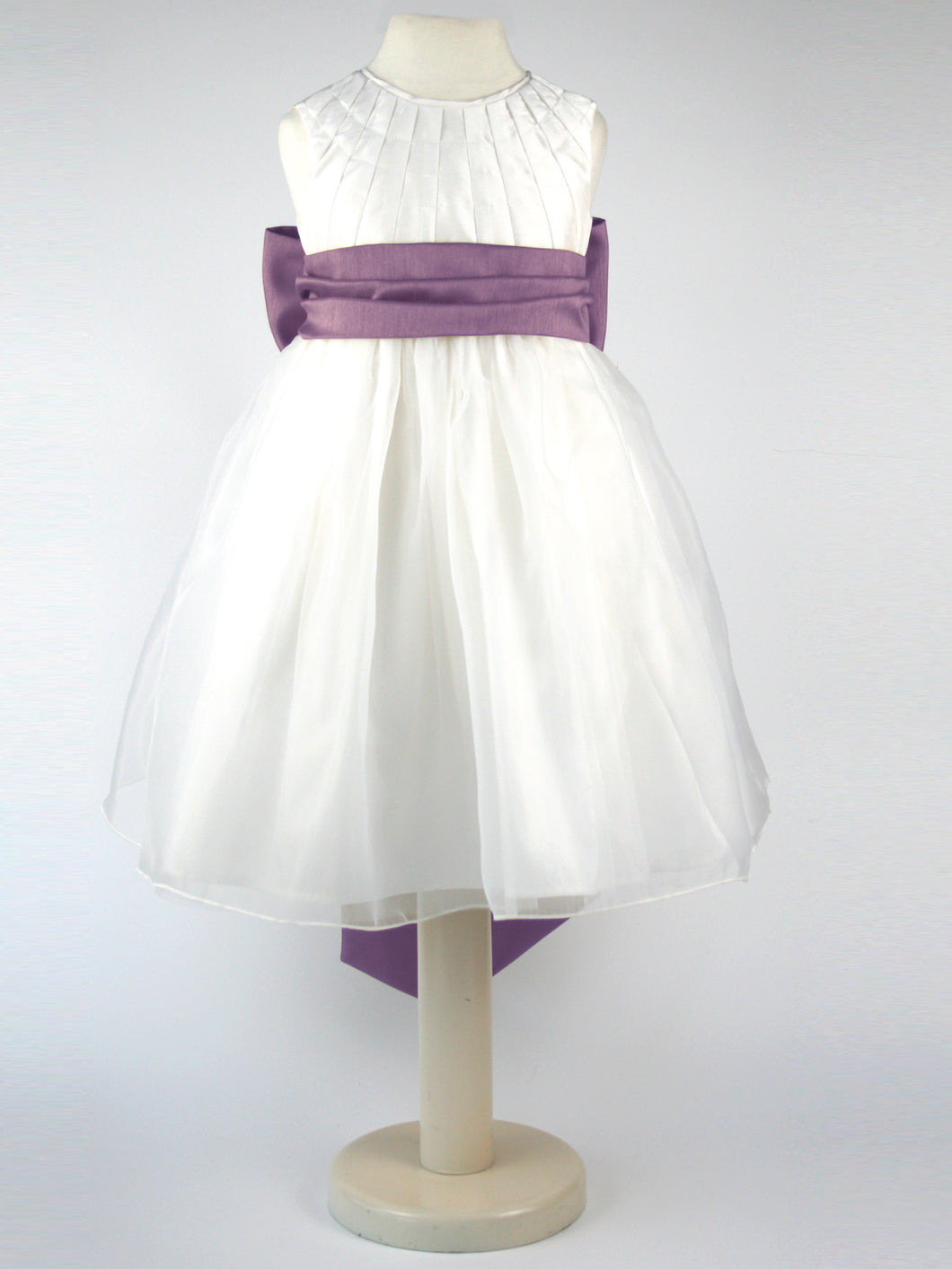 Constance -  Ivory Flower Girl Bridesmaid Dress with a Plum Sash