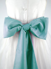 Load image into Gallery viewer, Constance -  Ivory Flower Girl Bridemaid Dress with a Sea Green Sash
