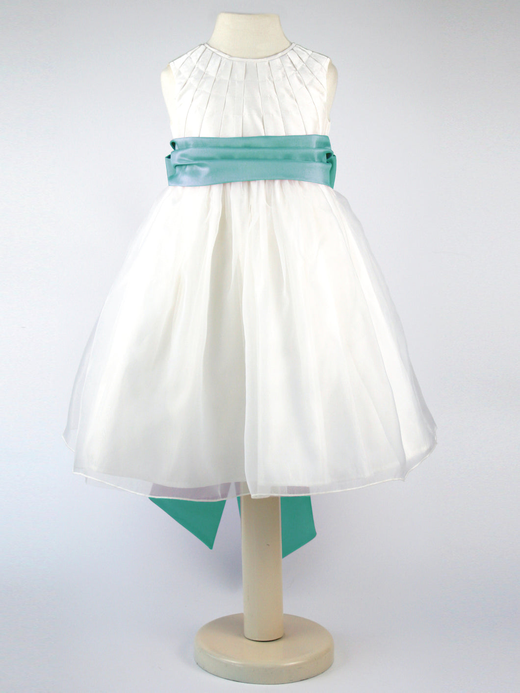 Constance -  Ivory Flower Girl Bridemaid Dress with a Sea Green Sash