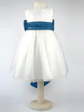 Load image into Gallery viewer, Constance -  Ivory Flower Girl Bridemaid Dress with a Teal Colour Sash
