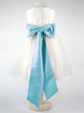 Load image into Gallery viewer, Constance -  Ivory Flower Girl Bridesmaid Dress with a Turquoise Sash
