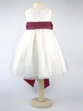 Load image into Gallery viewer, Constance - Ivory Flower Girl Bridesmaid Dress with a Wine Colour Sash

