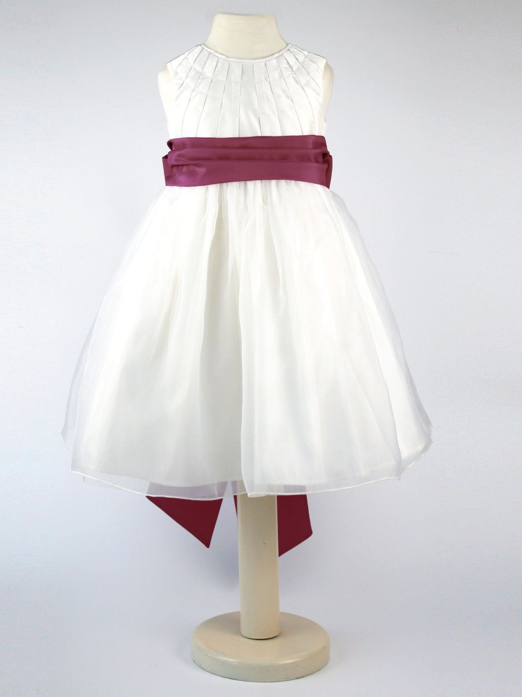 Constance - Ivory Flower Girl Bridesmaid Dress with a Wine Colour Sash