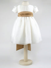 Load image into Gallery viewer, Dolly - Ivory Flower Girl Party Dress with a Antique Gold Coloured Sash
