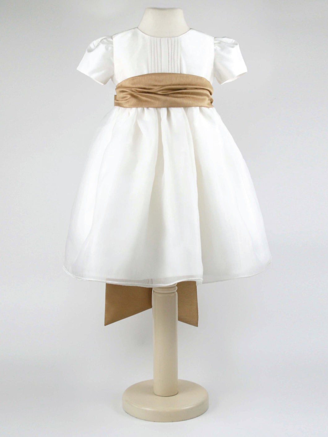 Dolly - Ivory Flower Girl Party Dress with a Antique Gold Coloured Sash