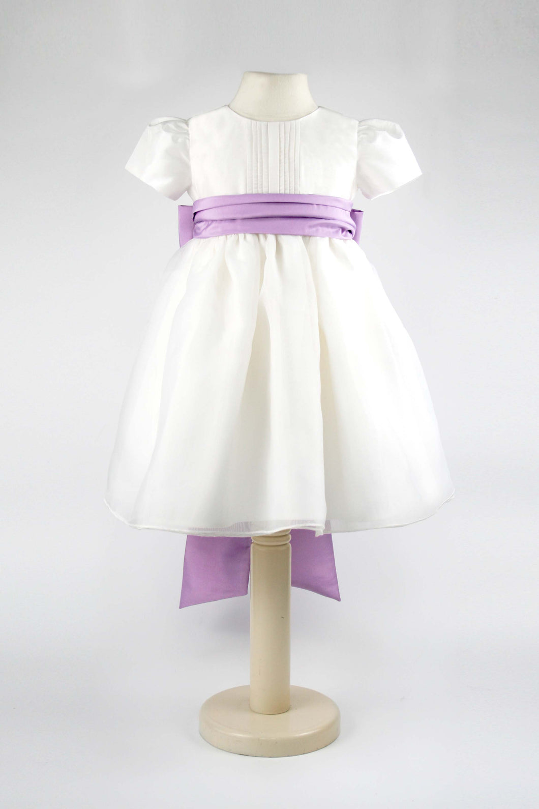 Dolly - Ivory Flower Girl Party Dress with a Lavender Coloured Sash