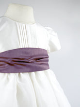 Load image into Gallery viewer, Dolly - Ivory Flower Girl Party Dress with a Plum Coloured Sash
