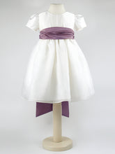 Load image into Gallery viewer, Dolly - Ivory Flower Girl Party Dress with a Plum Coloured Sash
