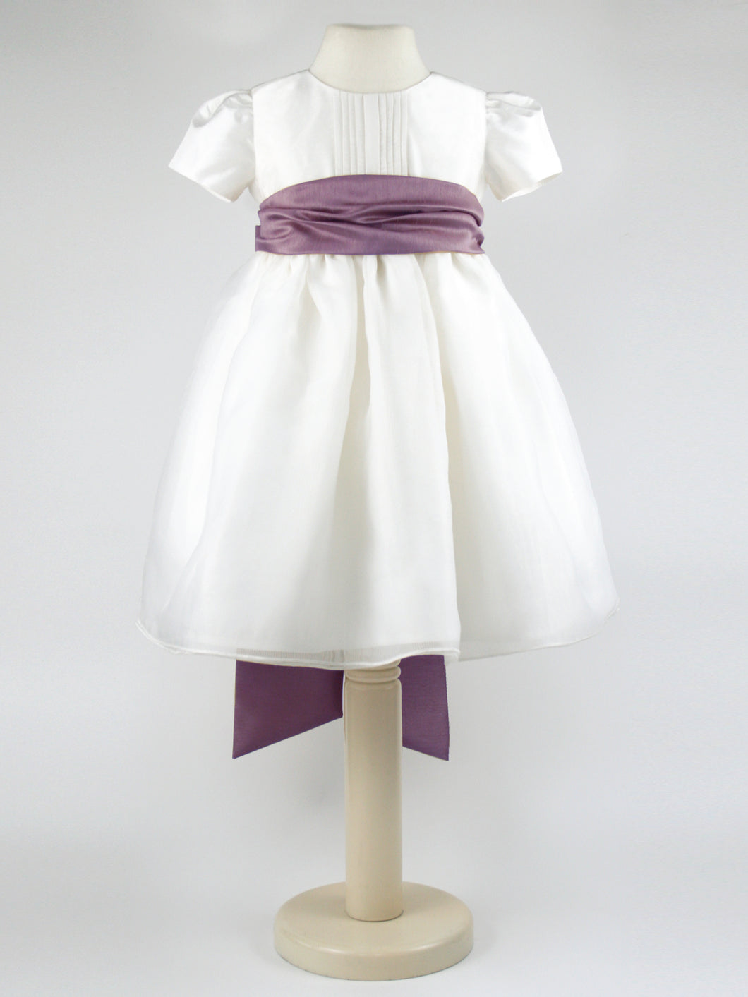 Dolly - Ivory Flower Girl Party Dress with a Plum Coloured Sash