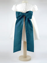 Load image into Gallery viewer, Dolly - Ivory Flower Girl Party Dress with a Teal Coloured Sash
