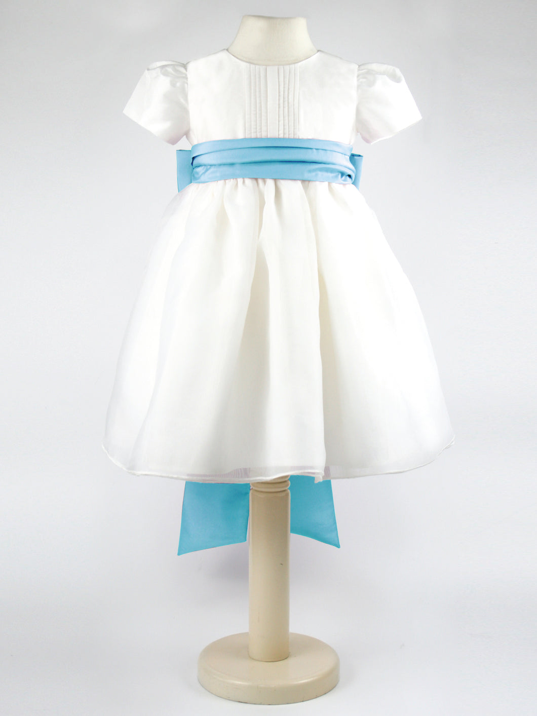Dolly - Ivory Flower Girl Party Dress with a Turquoise Coloured Sash
