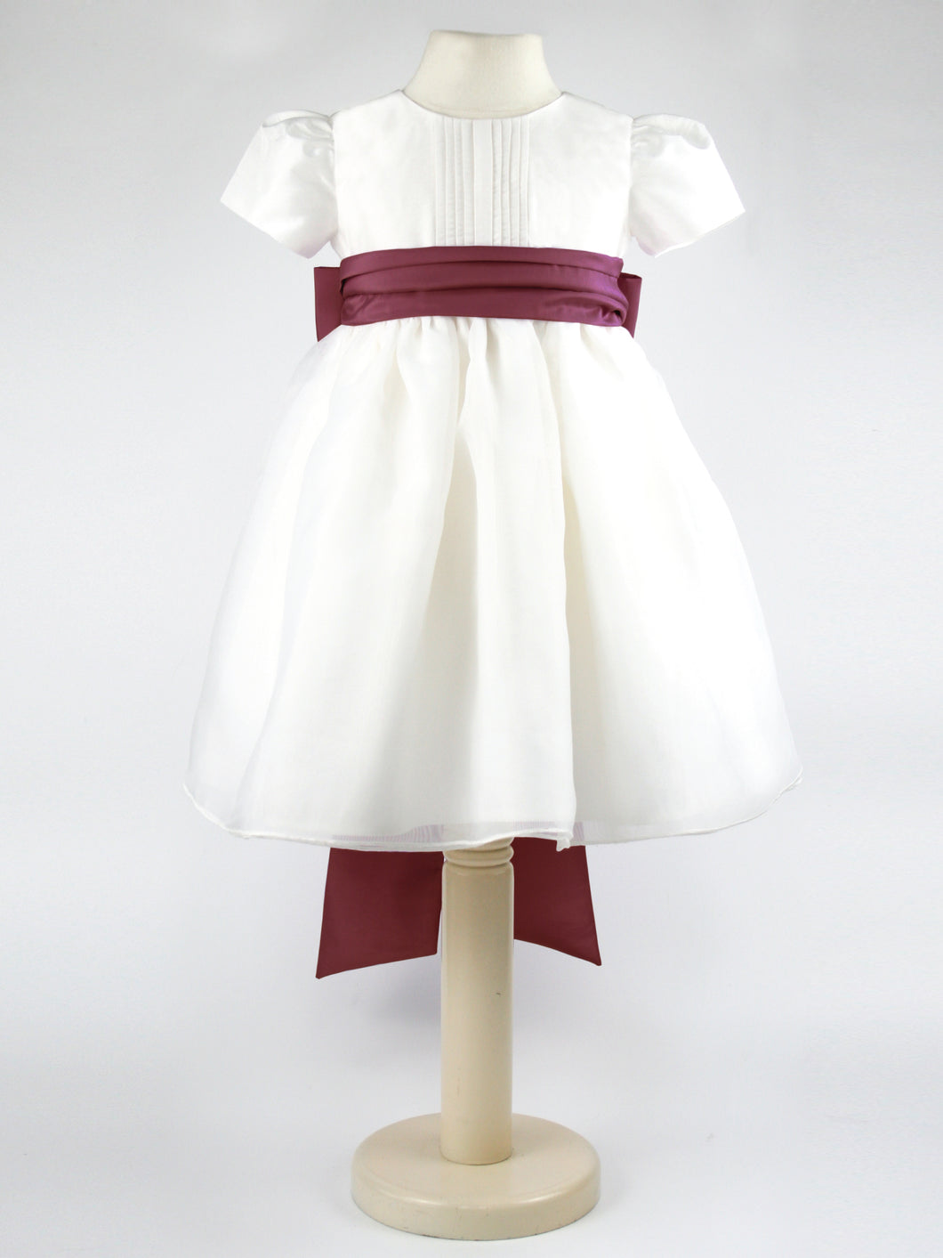 Dolly - Ivory Flower Girl Party Dress with a Wine Coloured Sash